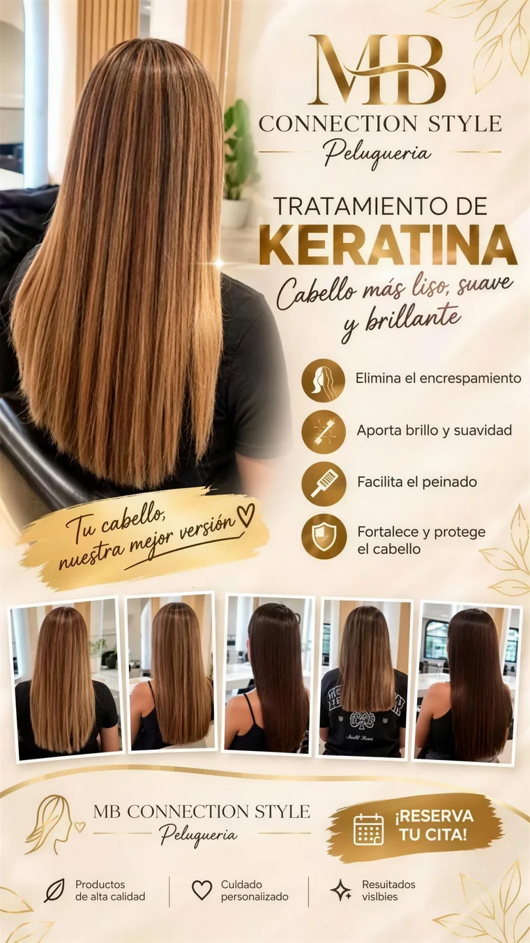 Cartel de MB Connection Style del tratamiento de keratina, con el antes y el después