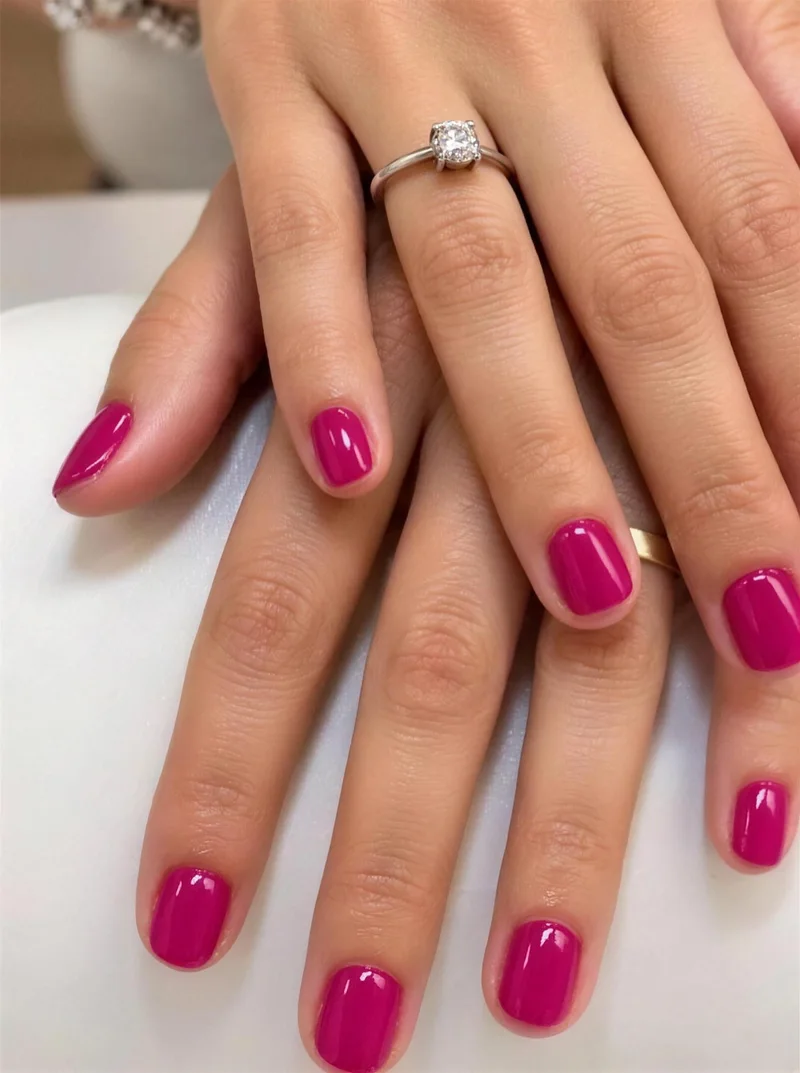 Manicura en tono fucsia hecha en MB Connection Style